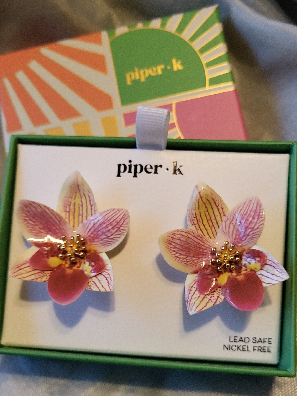 PIper K Orchid Floral Statement Earrings - Pink BNIB TL